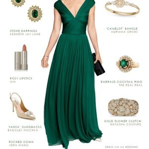 Vera Wang Ruched Chiffon Gown Emerald Green Formal Dress Kate Middleton Classic